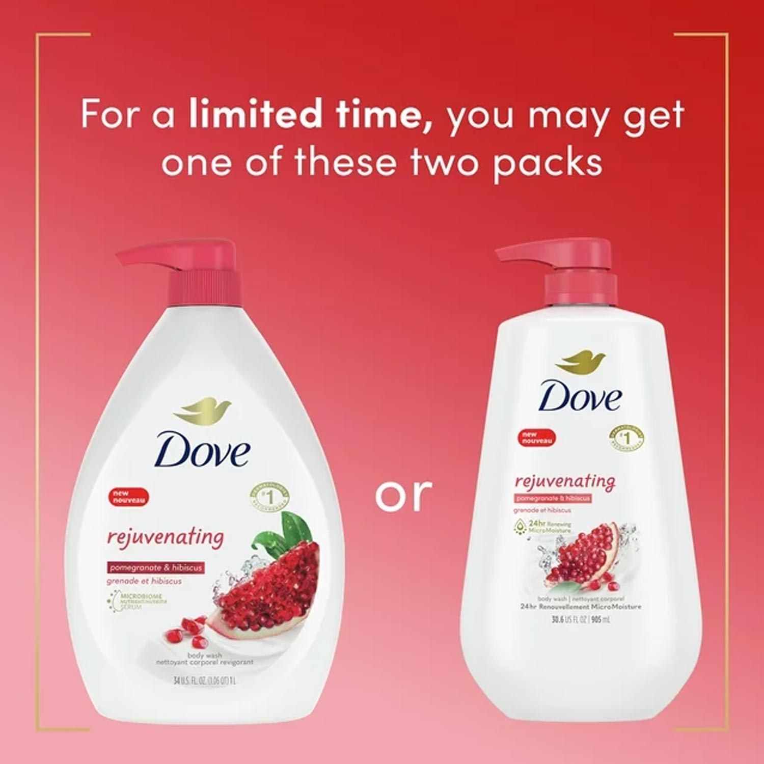 Dove Rejuvenating Liquid Body Wash with Pump Pomegranate & Hibiscus, 30.6 oz – Image 2