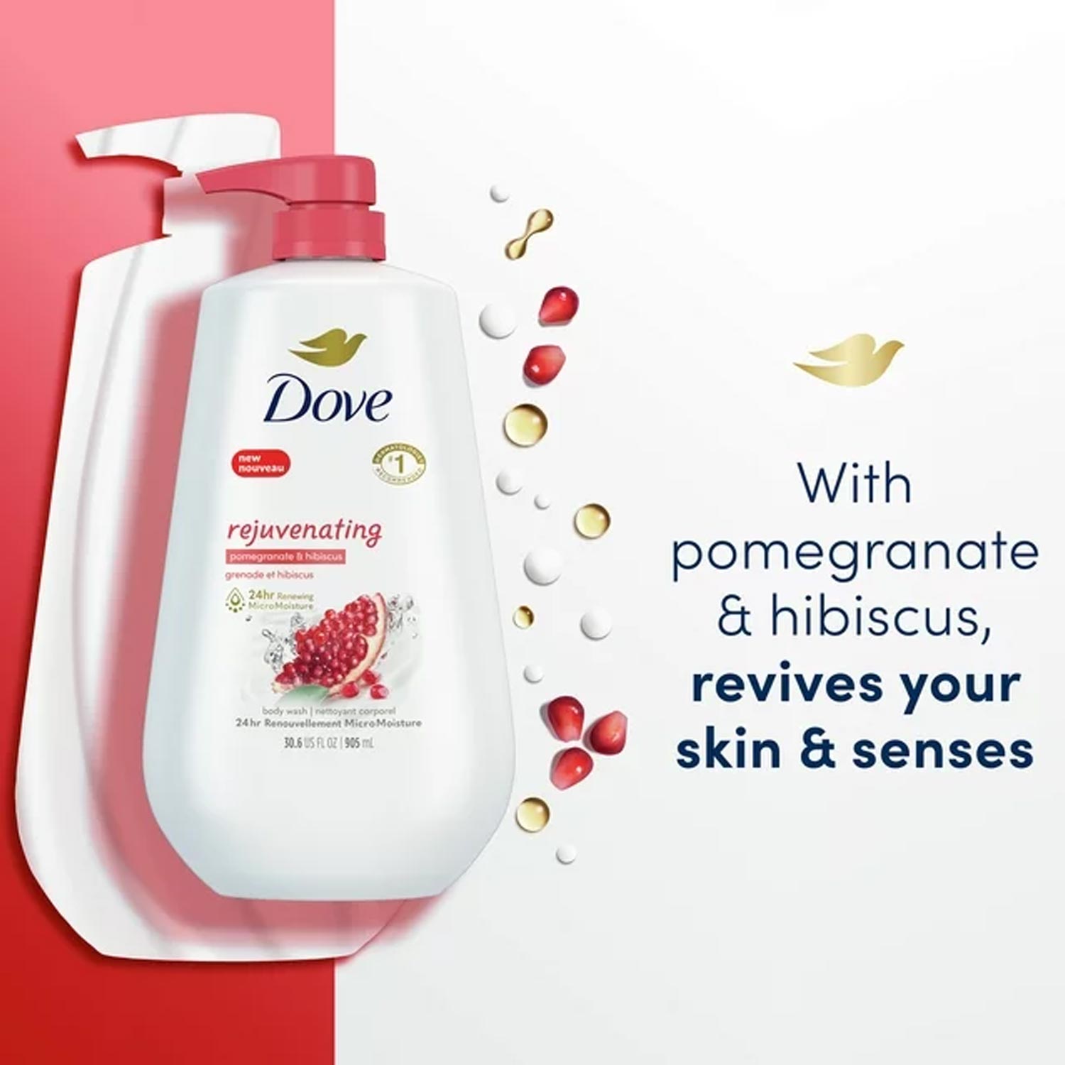 Dove Rejuvenating Liquid Body Wash with Pump Pomegranate & Hibiscus, 30.6 oz – Image 3